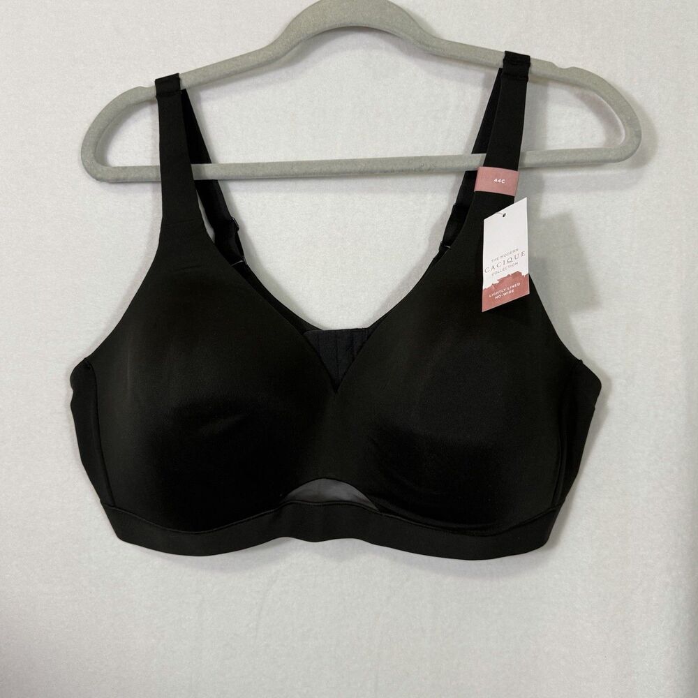 NEW Cacique Lane Bryant Black Lightly Lined No Wire Adjustable Straps Bra 44C